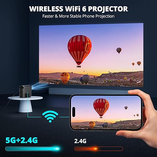 Miniatura 4 de Mini proyector inalámbrico con WiFi y Bluetooth 5G, proyector portátil compatible con proyección de video de película 4K, enfoque eléctrico 350ANSI,