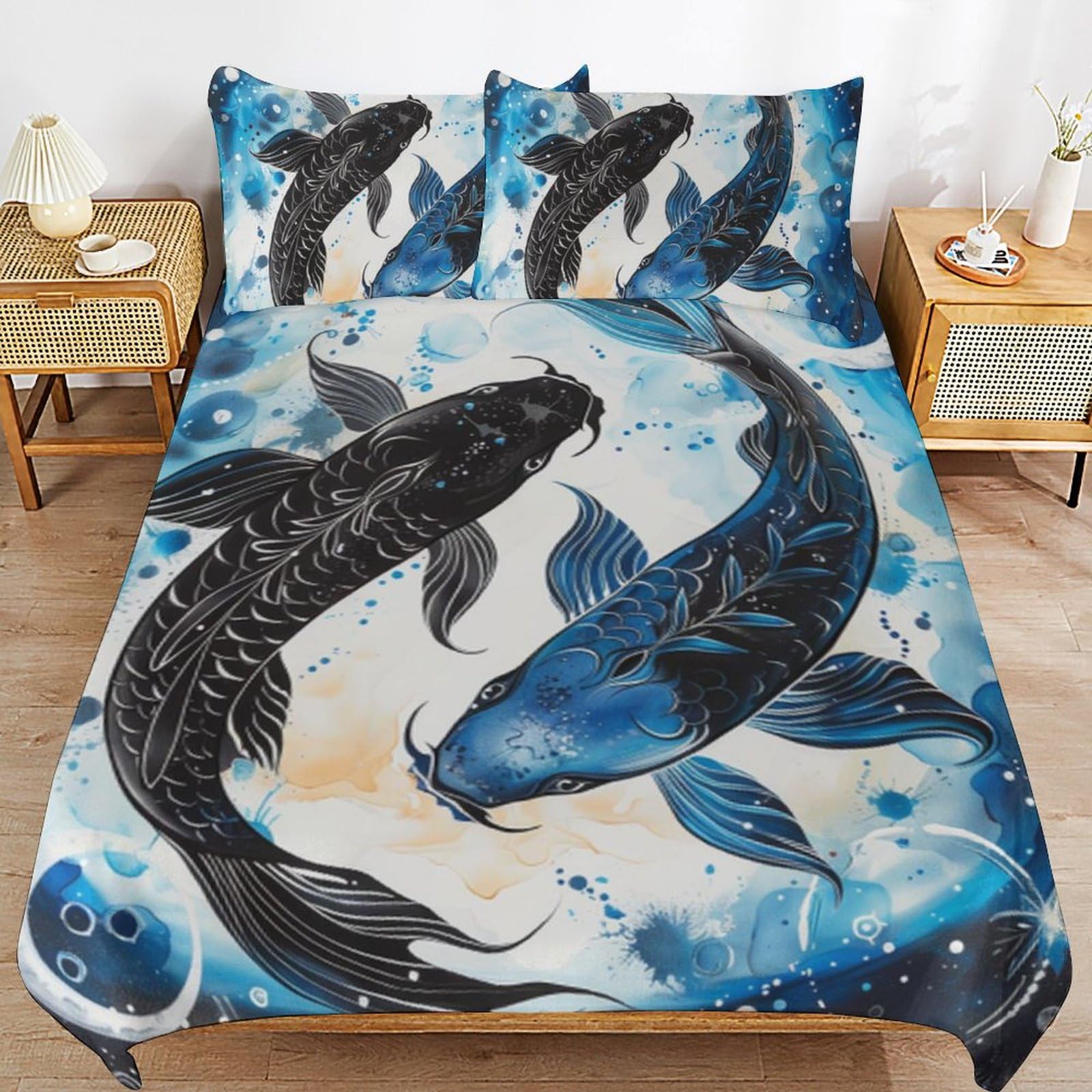 Parure de lit poisson coton 220x240 cm pour en finir avec la transpiration nocturne