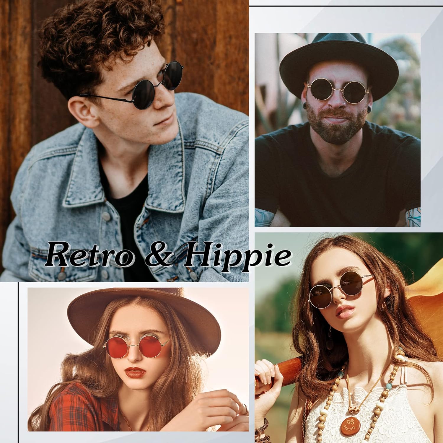 Round Polarized Sunglasses Men Women,Retro Metal Hippie Shades with 100% UV Protection - Image 3