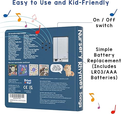 Miniatura 6 de LEARNING BUGS Divertidas rimas favoritas para guardería canta junto con 28 canciones de guardería, libros musicales para niños pequeños, libro de