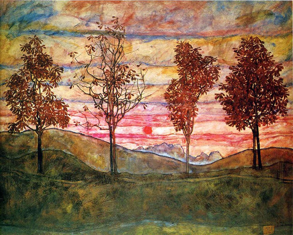 Impression Four Trees 1917 Egon Schiele grand tableau encadré