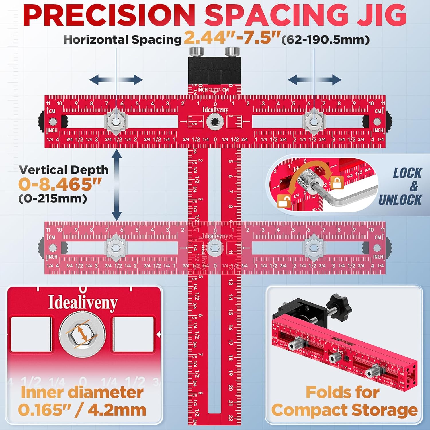 Cabinet Hardware Jig – Adjustable Drill Guide Template for Knobs & Handles | Precision Hole Locator for DIY Cabinet Installation (Fits 2.5" to 7.5" Spacing)