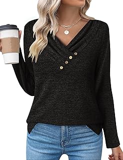 Zeagoo Women\'s Jumper Long Sleeve Tops V Neck Sweatshirt Casual Pullover Ladies Button Side Splits Tunic