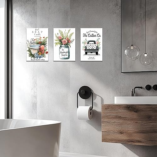 Miniatura 3 de 3 piezas de arte de pared de baño de granja, jabón fresco y bañera de agua, diseño de decoración de baño, imágenes de baño para pared, lienzo