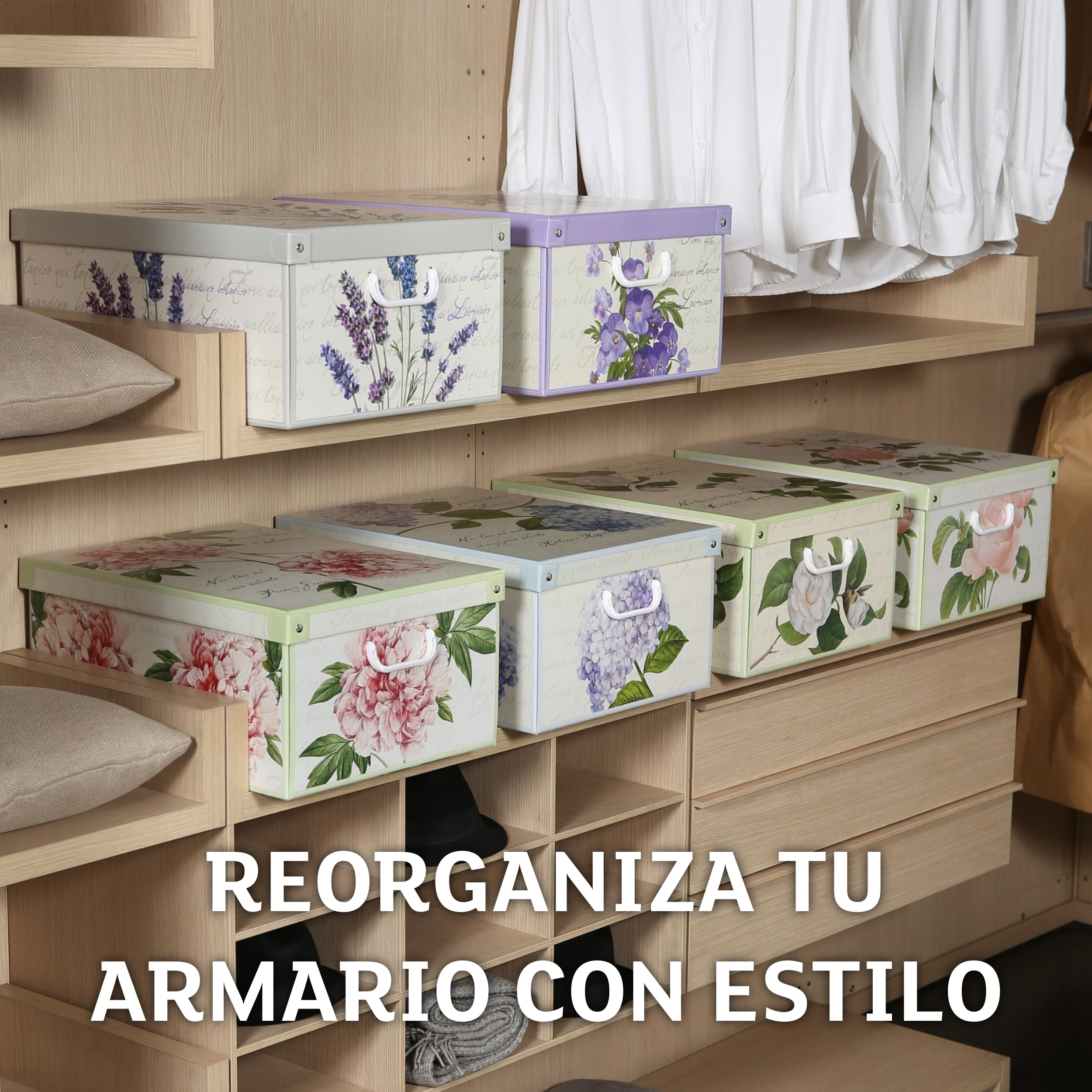 Lavatelli Juego de 6 cajas armario de cartón con motivos florales diferentes, para guardar ropa, ropa, cambio de estación, habitación infantil, caja de regalo organizador, 39 x 50 x 24 cm