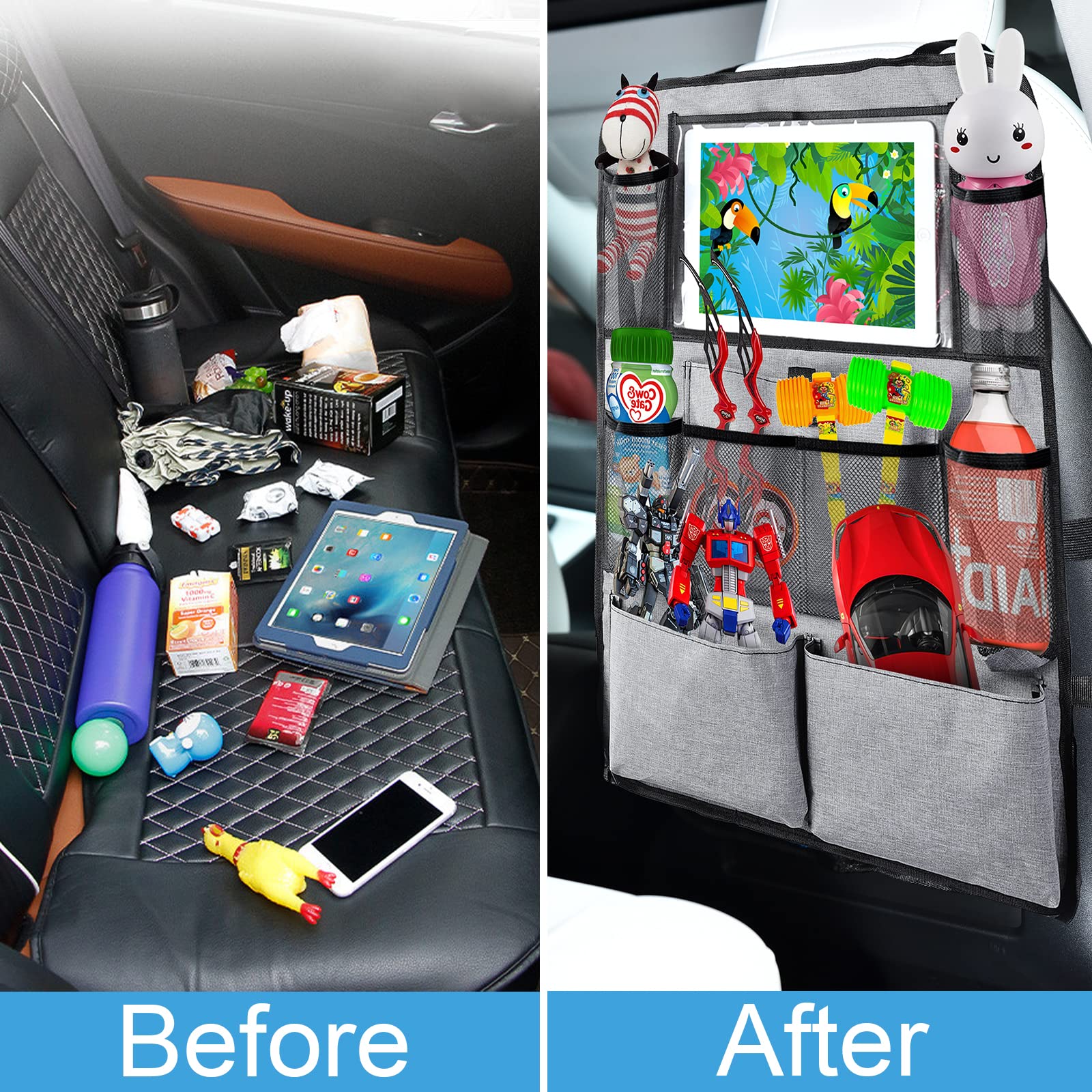 AiQInu Organizador para asiento trasero de automóvil con mucho espacio de almacenamiento, protector para niños (1 pieza)
