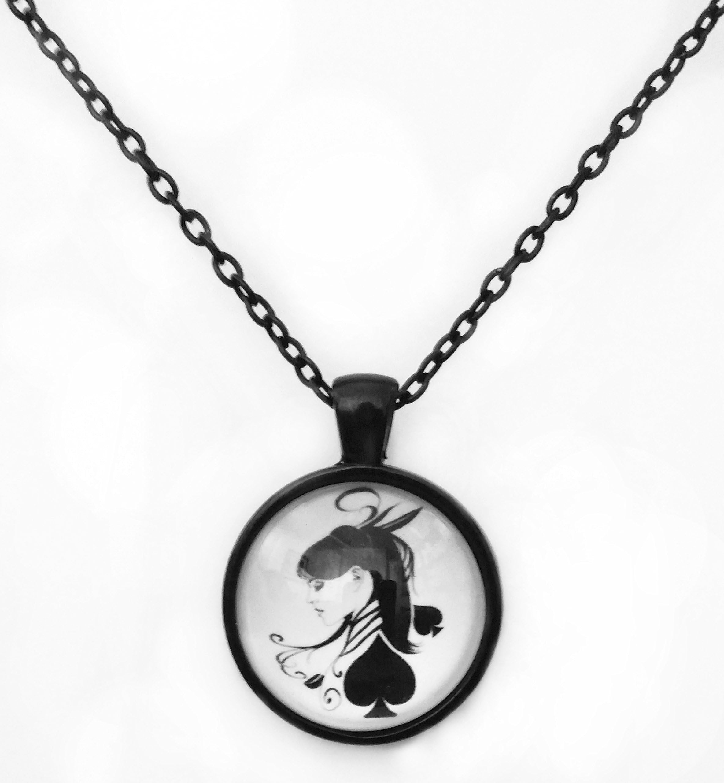 Queen of Spades Pendant on a Metal Chain
