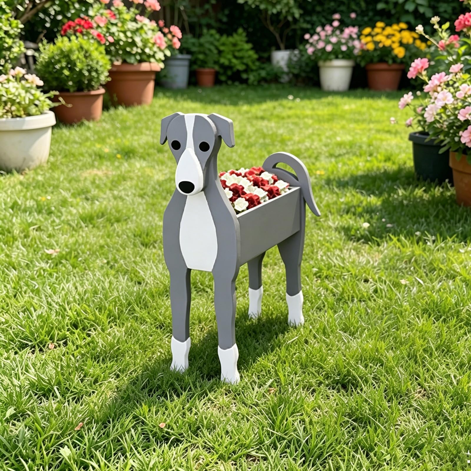 Hiiaodecor Greyhound Pet Dog Animal Bonsai Holder Cute Shape Art Plant Storage Pot Villa Garden Indoor Outdoor Office Decor Ornaments 43 * 25cm/16.93 * 9.84in