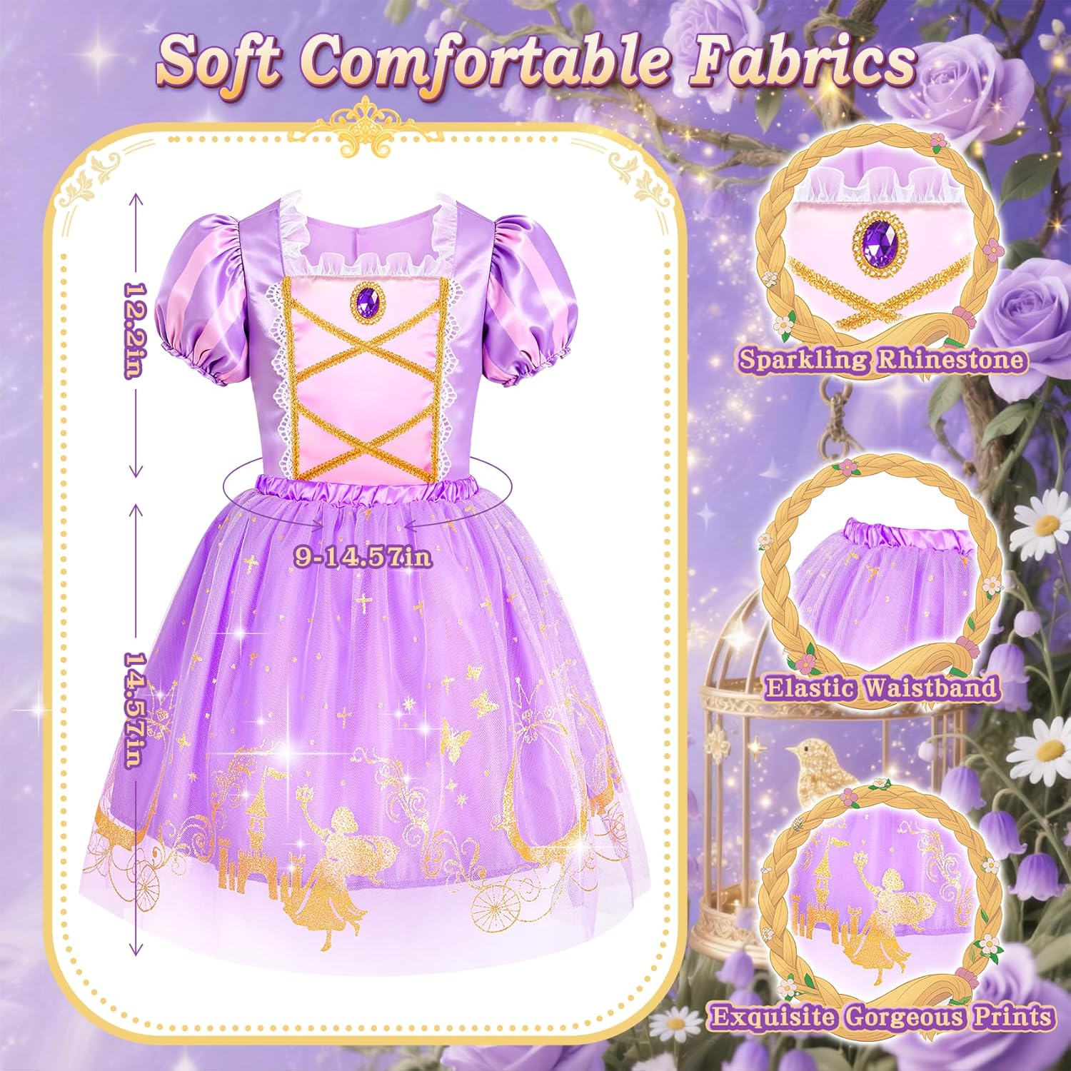 Jeowoqao Princess Costumes for Girls, Princess Dress up Clothes for Girl 4-6 Princess Dresses,Little Girl Dress up Pretend Role Play, Christmas Birthday Gifts for Toddler Girl Aged 3-6