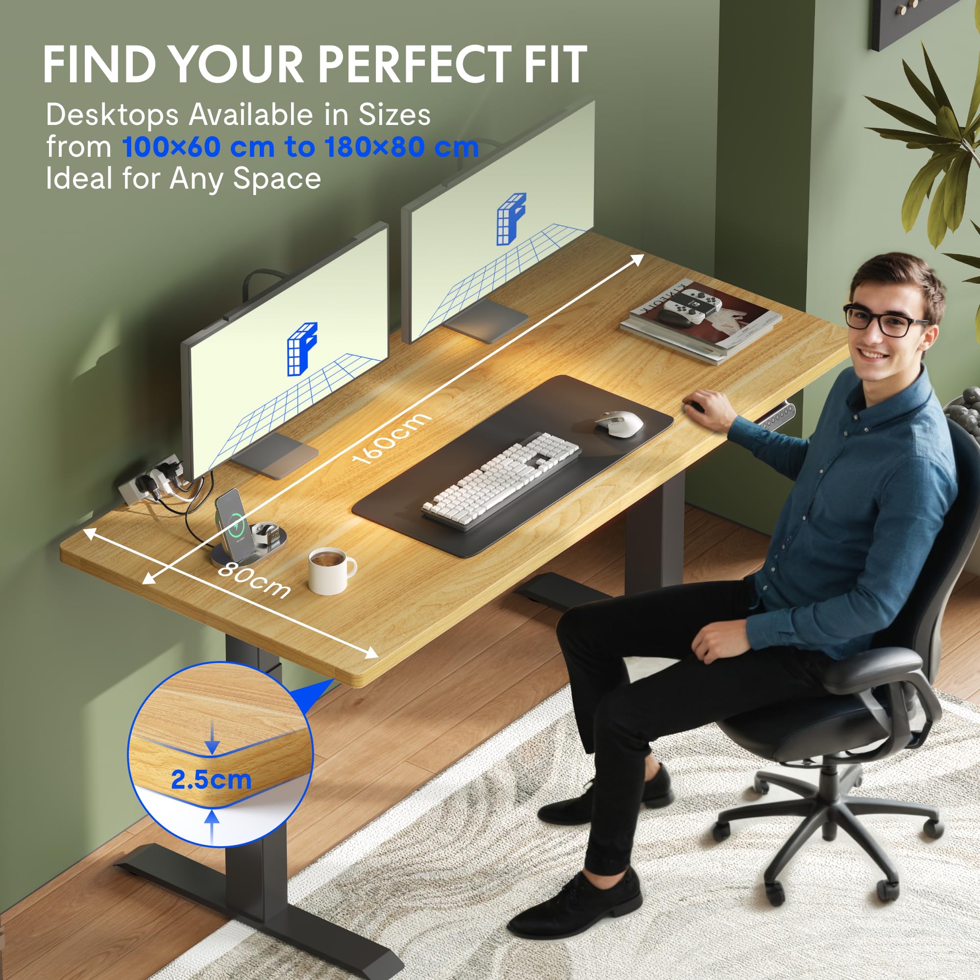 FLEXISPOT Plateau de Table 160x80cm Une Pièce Certifié FSC, Parfait pour Les Bureaux Réglables en Hauteur, Les Tables de Salle à Manger et Plus, Plateau Stable de 25mm Durable (Érable)