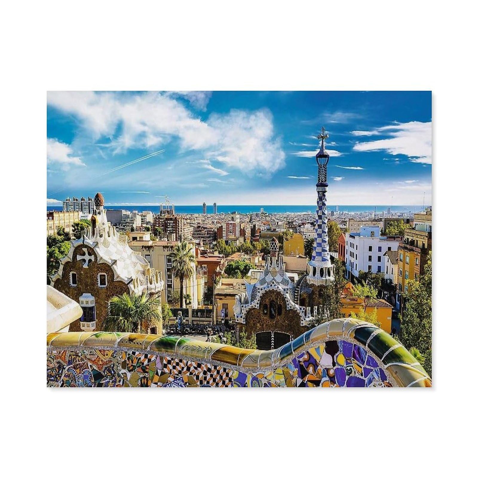 GSBRSNTS DIY Paint by Numbers for Adults Canvas，Park Güell, Barcelona, ​​Spain，DIY Oil Painting, Pictures Drawing Paintwork with Paintbrushes Decoration Gift(20x30cm-D27