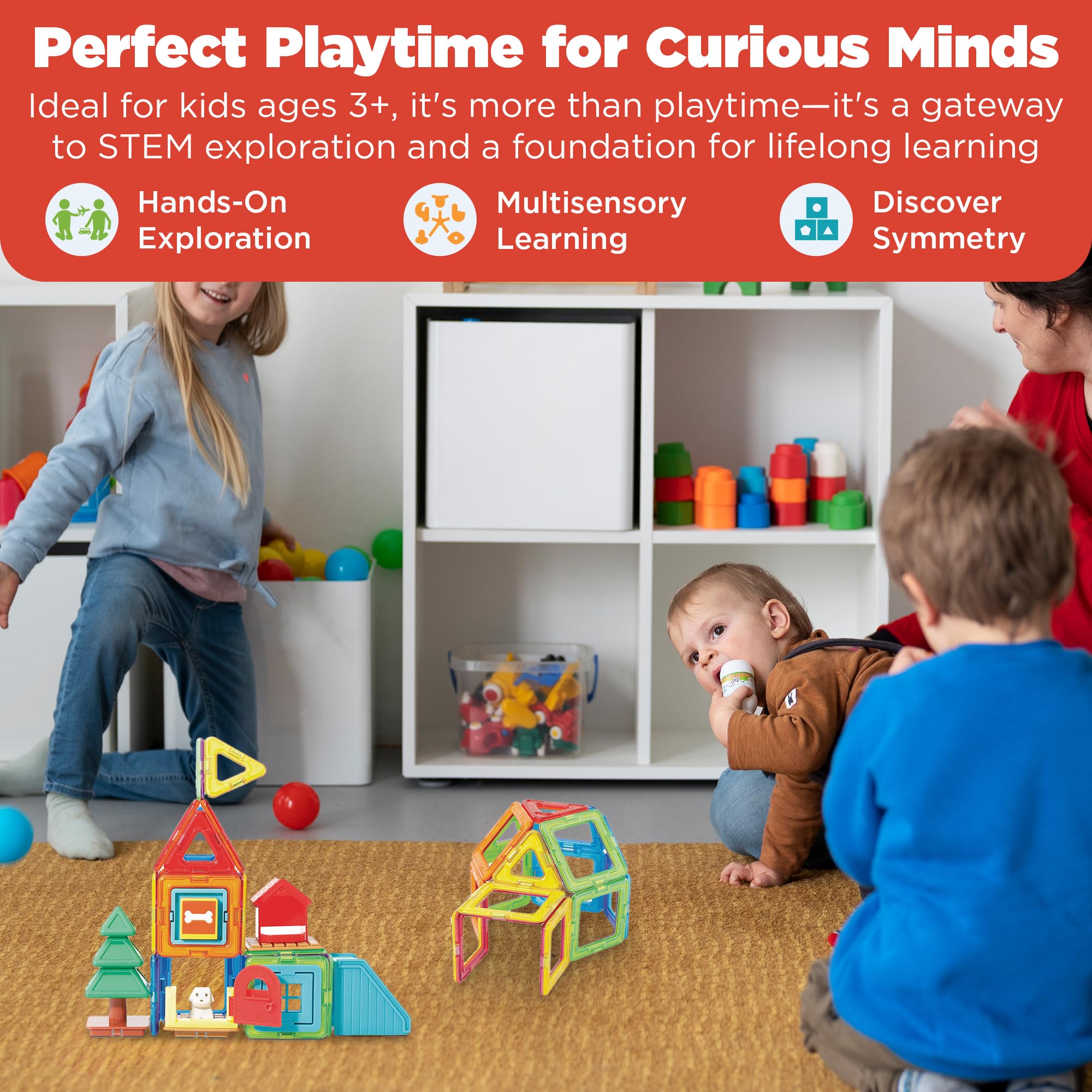 Magformers Milo's Mansion Set, Rainbow Colors, Educational Magnetic Geometric Shapes Tiles Building STEM Toy Set Ages 3+