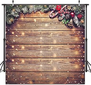 10X10FT Christmas Backdrop Snowflake Gold Glitter Christmas Wood Wall Photography Backdrop Xmas Rustic Barn Vintage Wooden Floor Background for Kids Portrait Photo Studio Booth D038