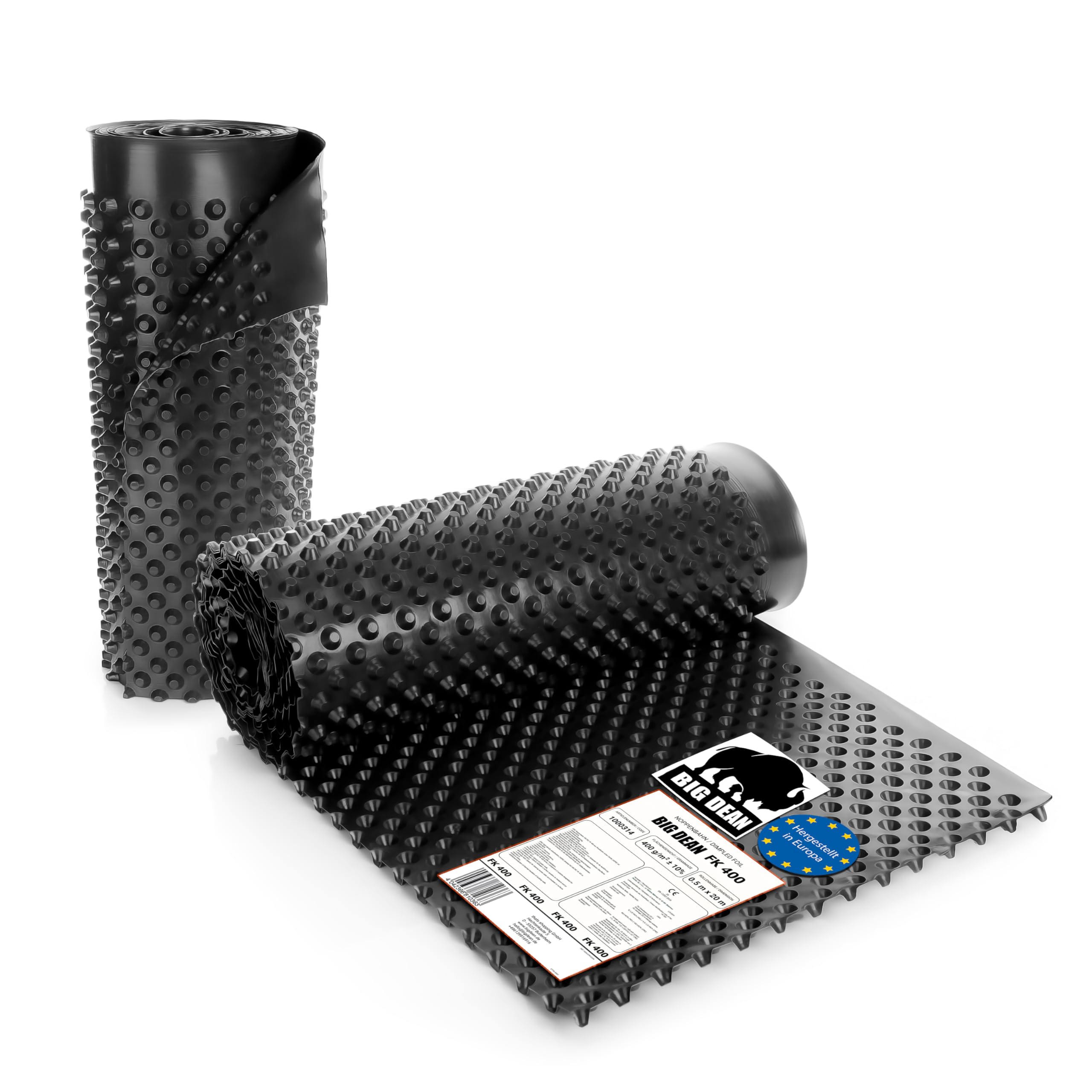 BigDean 2 Stück Premium Noppenfolie für Hochbeete 0,5x20m – Noppenbahn extrem reißfest & Schutz vor Nässe Hochbeetfolie