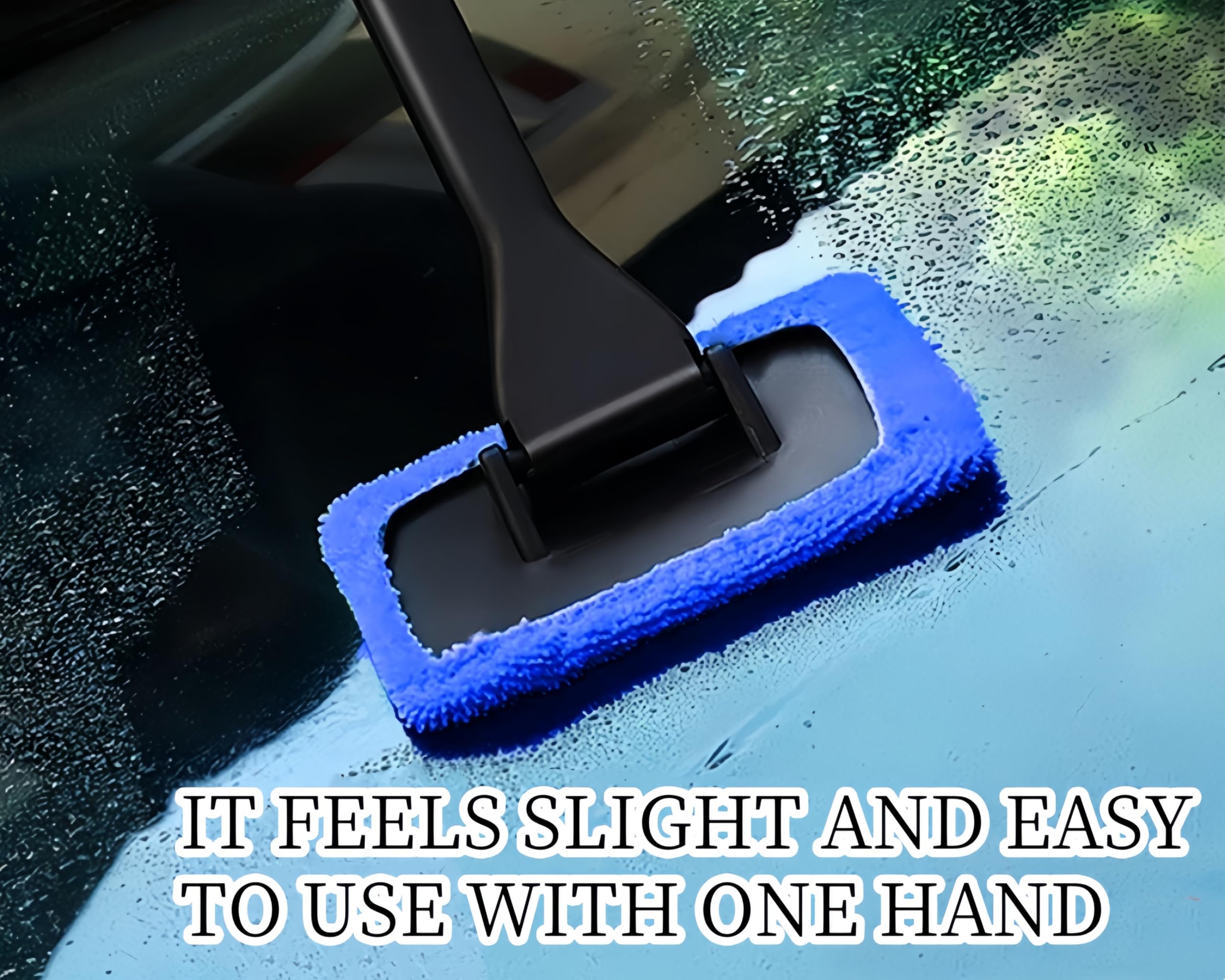 Ceuissp 6PCS Windshield Cleaning Tool Car Window Cleaner with 5 Reusable and Washable Microfiber Pads and Extendable Handle Auto Inside Glass Wiper Kit Green (Blue)