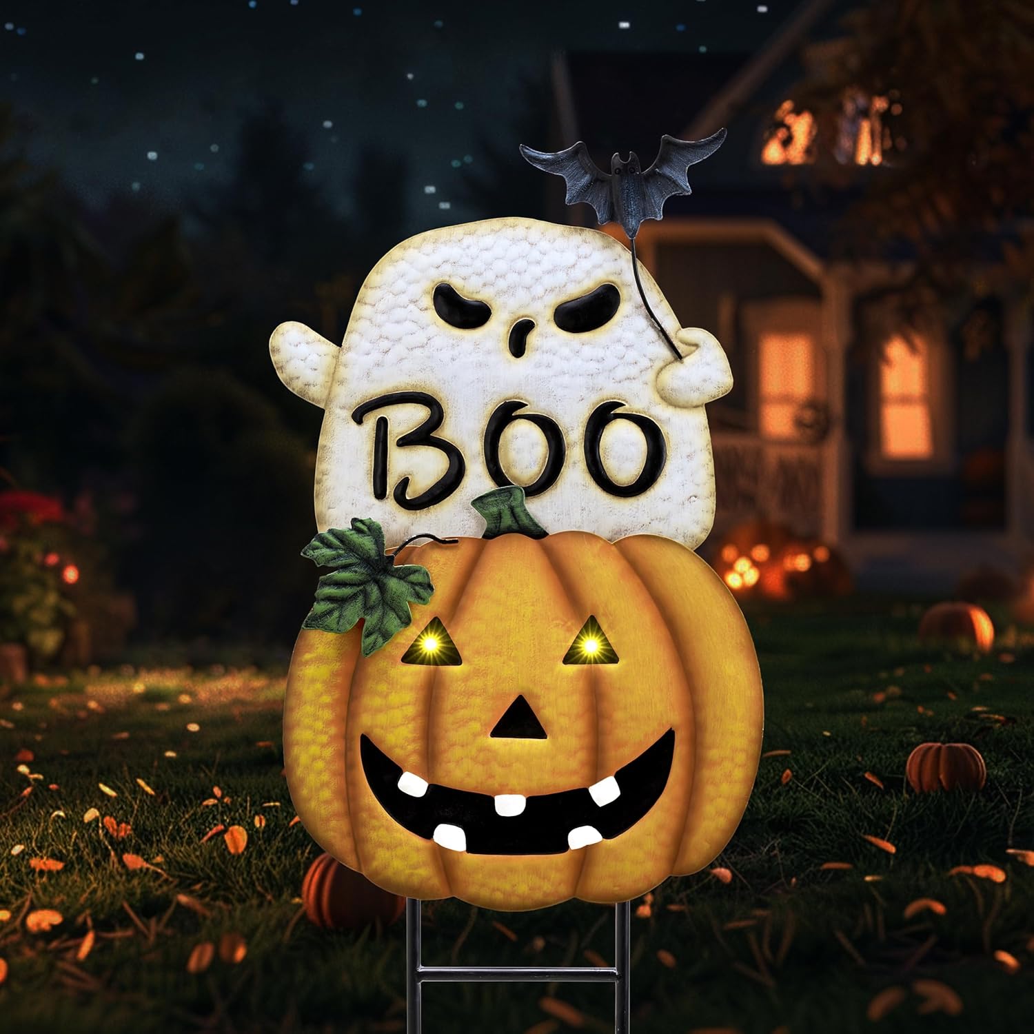 TERESA'S COLLECTIONS Decorations for Home,23" Decorative Garden Stakes with Solar Outdoor Light for Pumpkin Halloween Decor, Jack O Lantern Yard Sign for Garden Patio Halloween Party