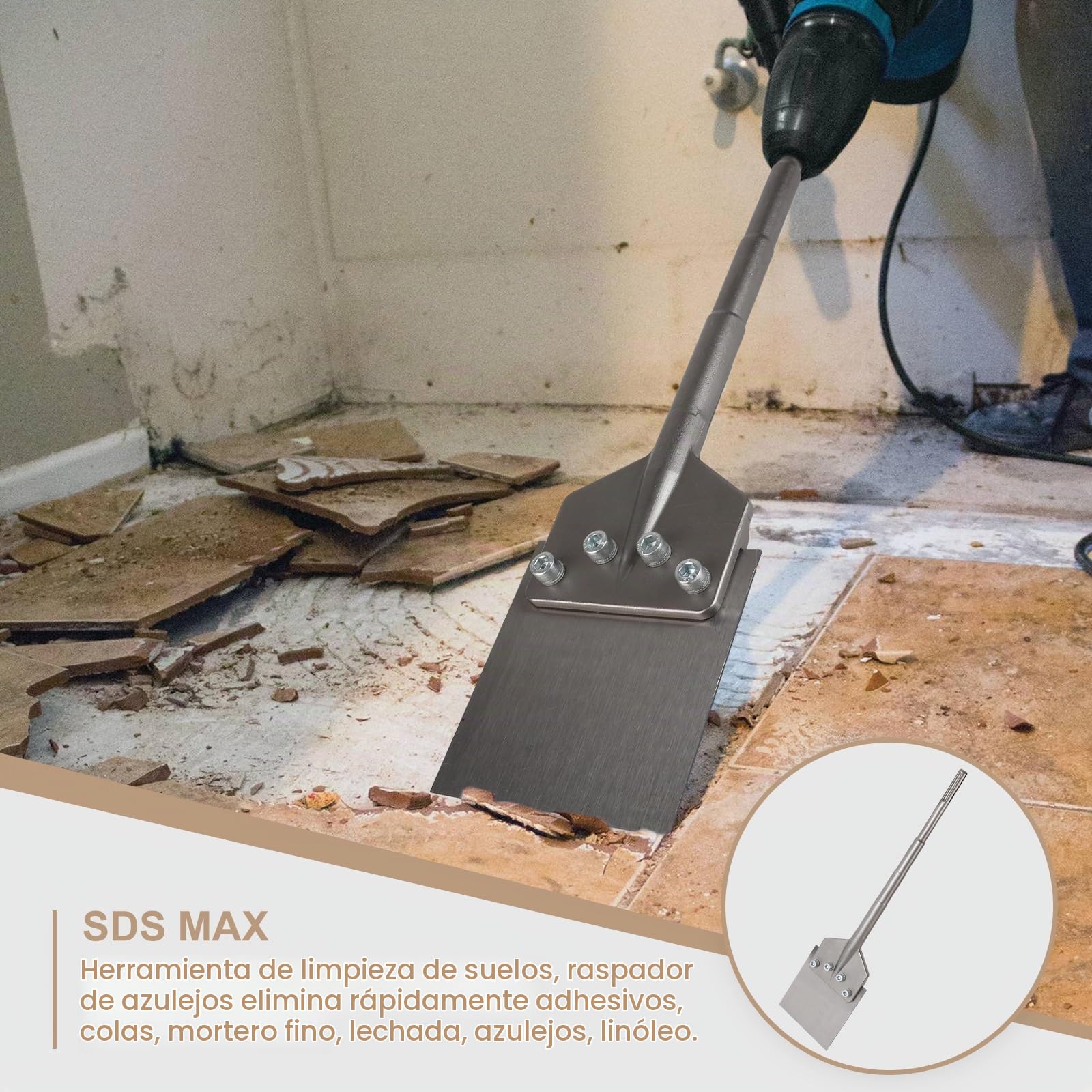 CPROSP Cincel de Espátula SDS MAX 620x150mm para la Eliminación de Revestimientos y Recubrimientos de Suelos en Combinación con Equipos de Demolición