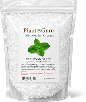 Plant Guru Menthol Crystals 1 lb. Bulk Mentha Arvensis 100% Pure Natural USP Food Grade - Great For Cosmetics, Salves, Balms, Creams and Soap Making.
