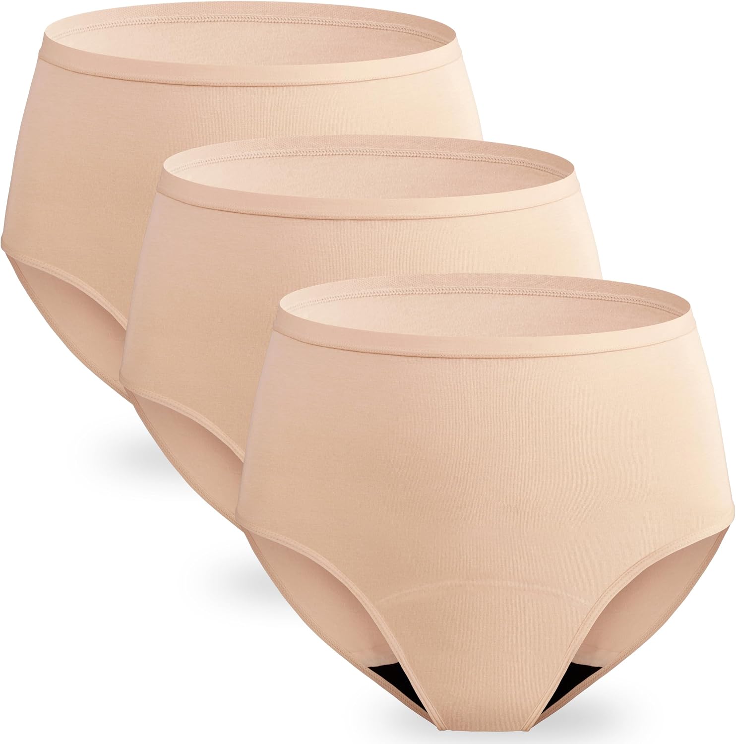 Women Leak Proof Incontinence Underwear Washable Absorbency Protective Postpartum Panties 2.0 OZ Bladder Control 3 Pack (3 Beige, M)
