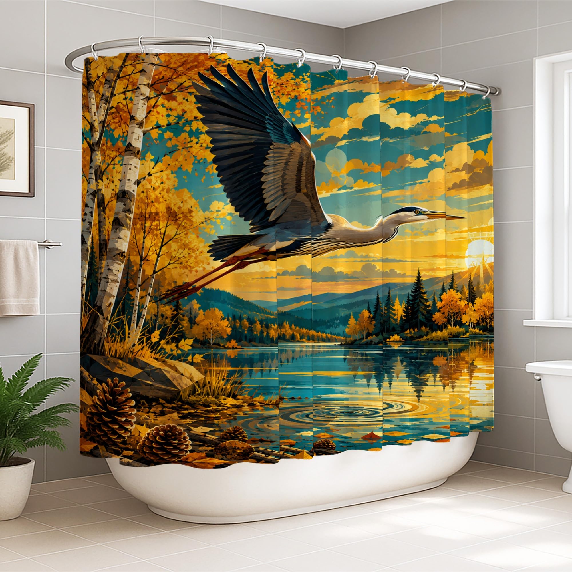 Rideau de douche extra large orange 274x183 cm en toile lavable pour salle de bain