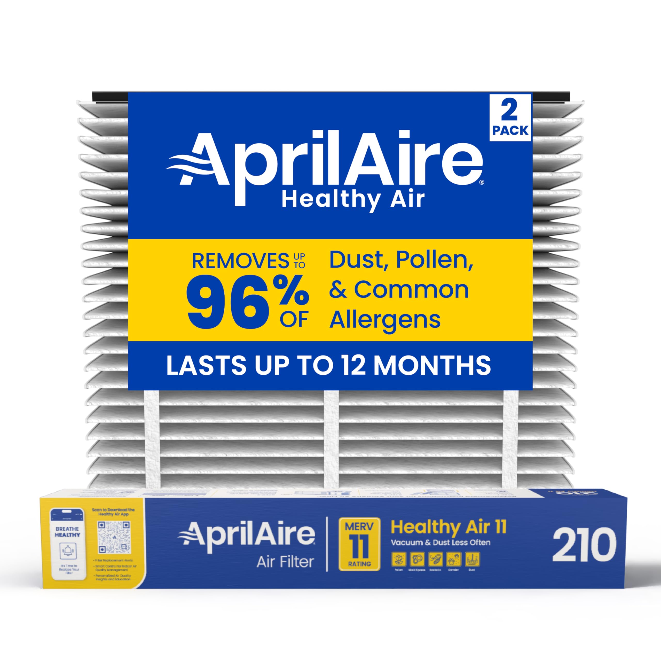 Aprilaire - 210 A2 210 Replacement Air Filter for Whole Home Air Purifiers, Clean Air Dust Filter, MERV 11 (Pack of 2)