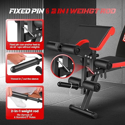 Miniatura 2 de OPPSDECOR Adjustable Weight Bench with Leg Extension and Leg Curl, Workout Bench Press Preacher Curl Bench with Wheels, 800 LBS Flat/Incline/Decline