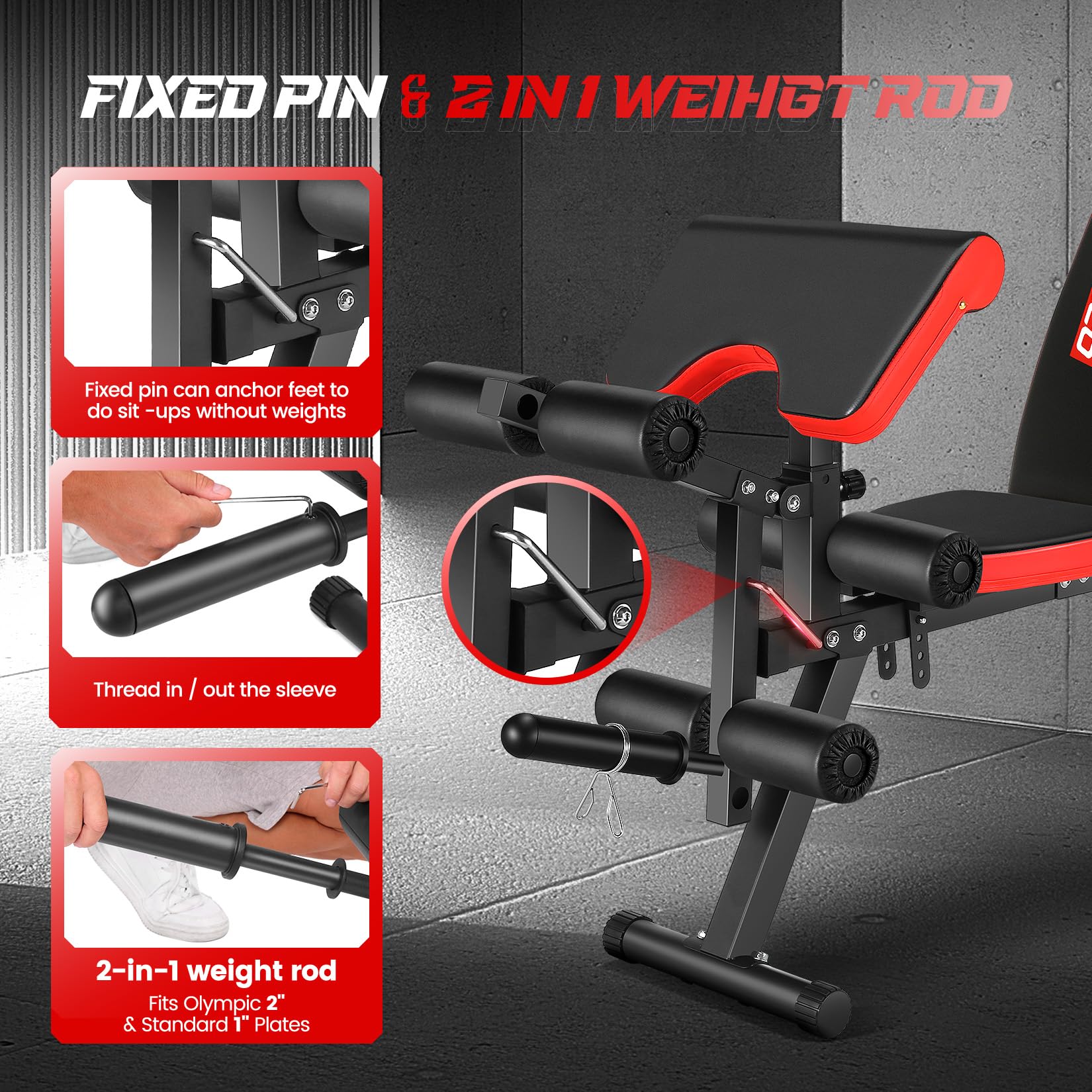 Adjustable Weight Bench with Leg Extension & Leg Curl, Preacher Curl Workout Bench with Wheels, 800LBS ASTM Certified, Flat Incline Decline Bench for Home Gym