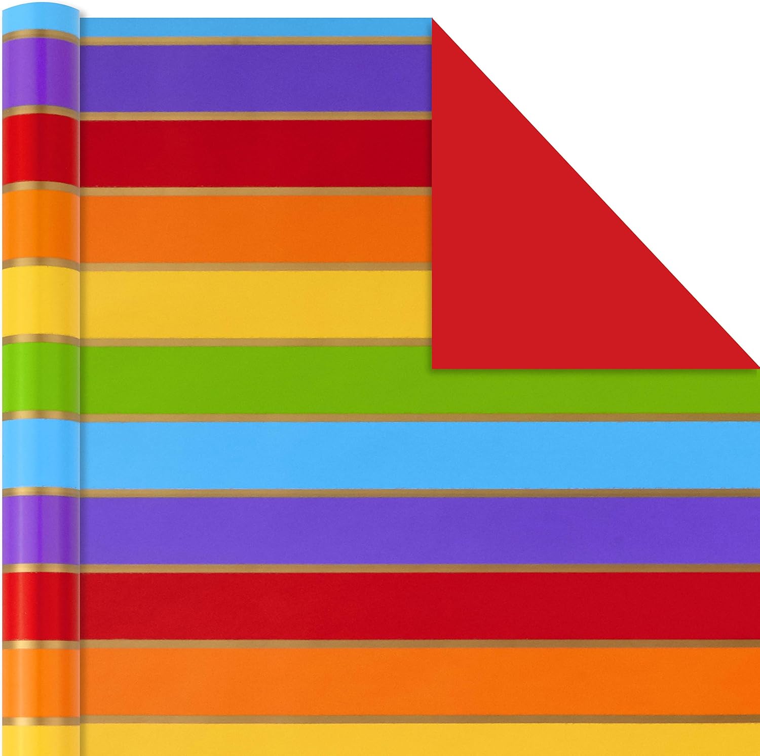 Hallmark All Occasion Reversible Wrapping Paper Bundle - Rainbow Stripes and Solid (3-Pack: 75 sq. ft. ttl.) for Easter, Mothers Day, Birthdays, Weddings, Bridal Showers, Baby Showers and More: Kitchen & Dining