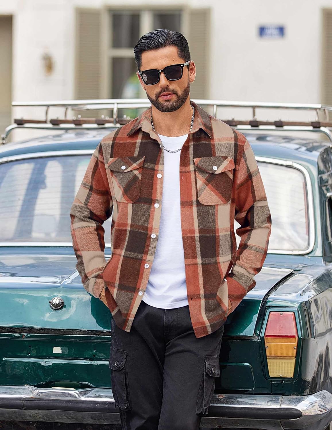 COOFANDY Men Flannel Shirt Casual Button Down Shirt Jacket Long Sleeve Plaid Shirts with Pockets - Image 2