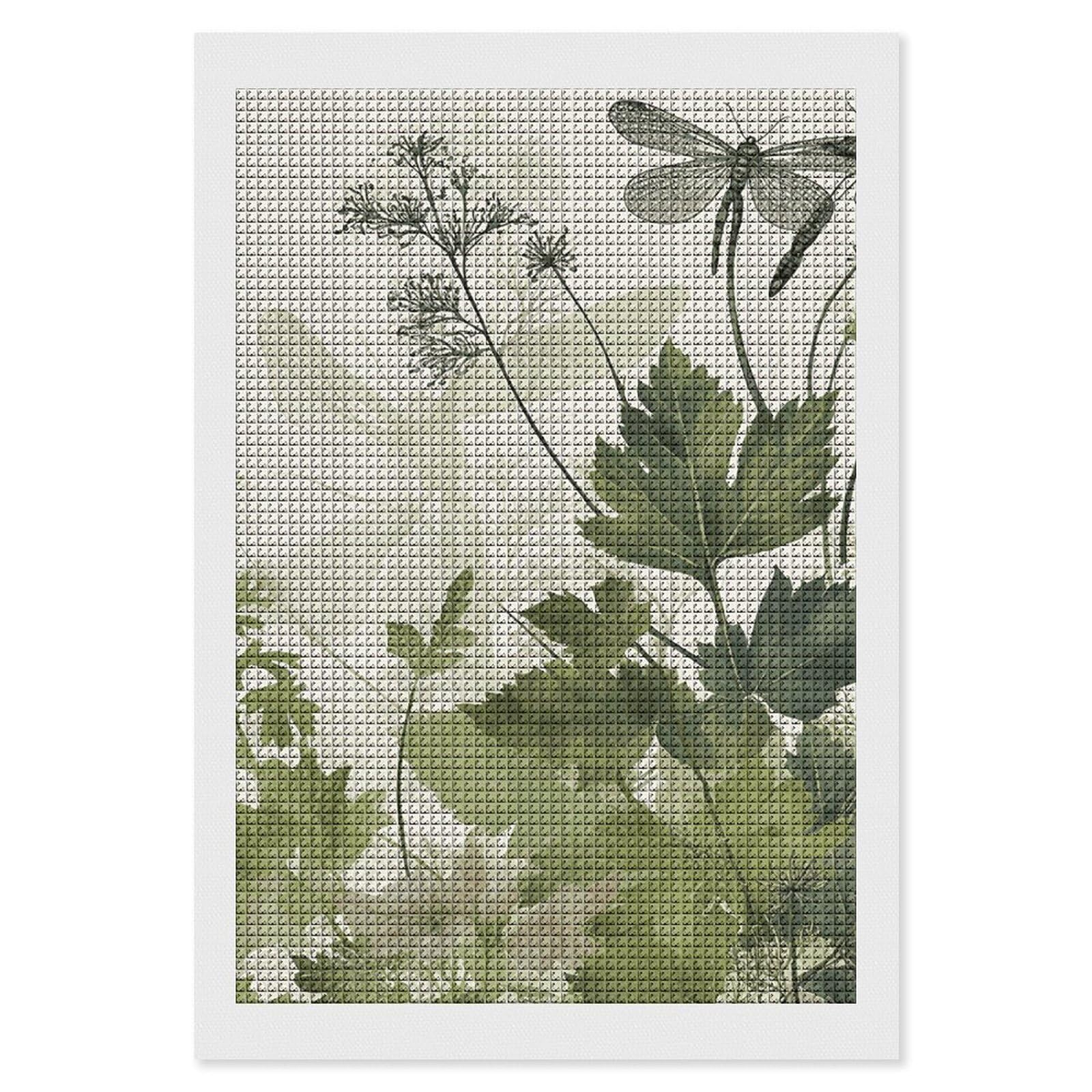Foliage And Herbs with Dragonflies Winged Diamond Art Kits for Adults, DIY 5D Diamonds Painting Kits for Beginner, Round Full Drill Diamond Dots Painting, 8"x12" Diamonds Pictures Gem Art And Crafts W