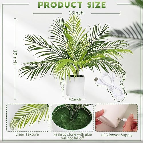 Miniatura 11 de RECUTMS Plantas falsas altas de 18 pulgadas con luz artificial Monstera planta palmera tropical en maceta blanca de imitación vegetación en maceta