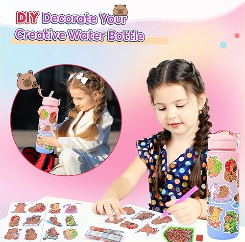 Miniatura 5 de Ditucu Turtle Capybara - Regalos de peluche para niñas de 4, 5, 6, 7, 8, 9, 10 años con animales de peluche, calcomanías, botella de agua, llaveros,