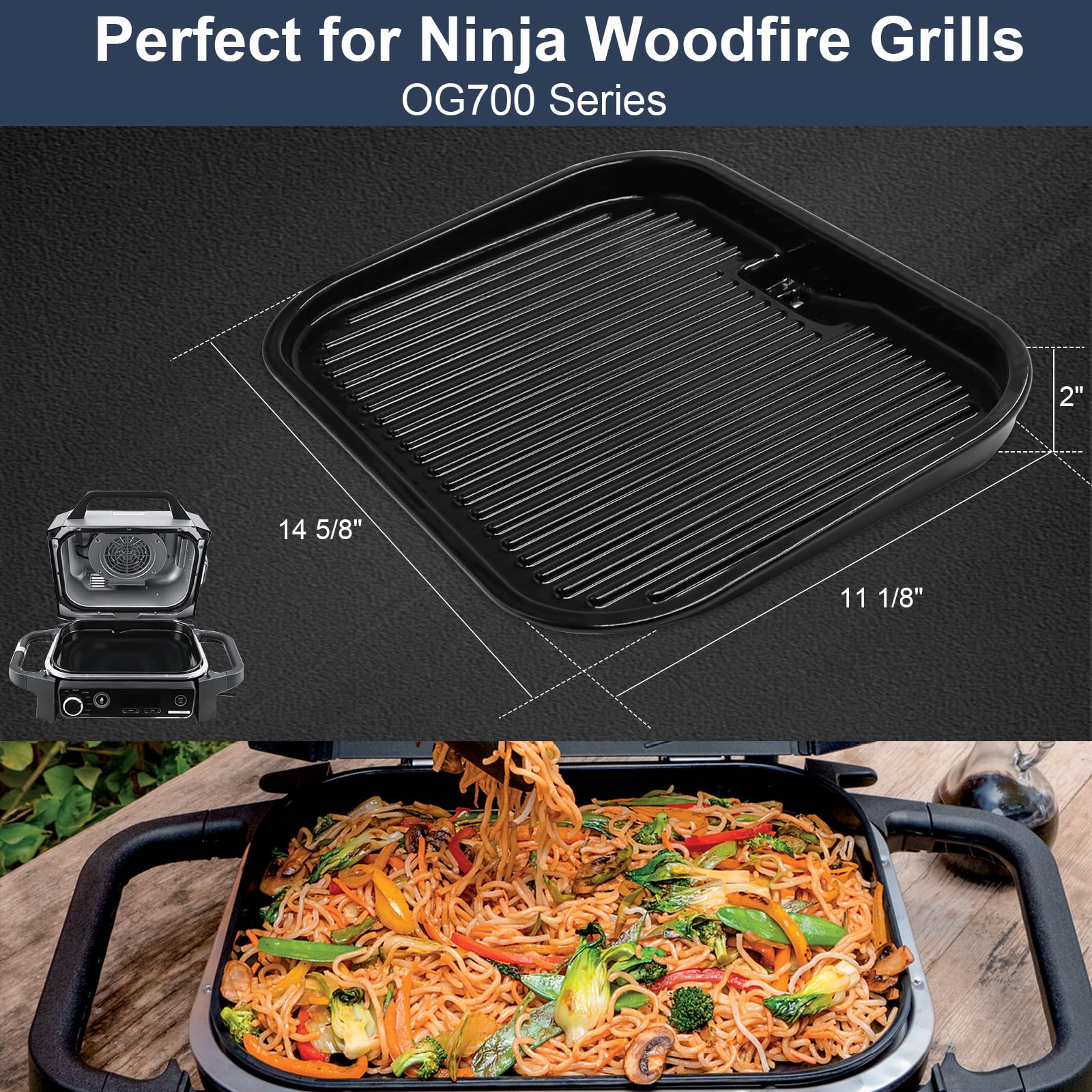 Criditpid Woodfire Outdoor Flat Top Griddle Plate Replacement Parts for Ninja OG700 Series Woodfire Grills, 15