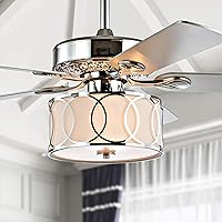 Vista 2 de JONATHAN Y Ventilador de techo LED cromado de 52 pulgadas con control remoto, ventilador interior de 3 luces con 5 cuchillas reversibles, pantalla