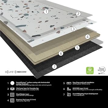 Allure Luxury Vinyl Tile Flooring, 12 Mil Wear Layer, Ultima Earl Grey Terrazzo 12 x 24, 6.5mm Thick Vinyl Tiles with Click and Lock Installation, 24 Boxes 565.44 sq ft.