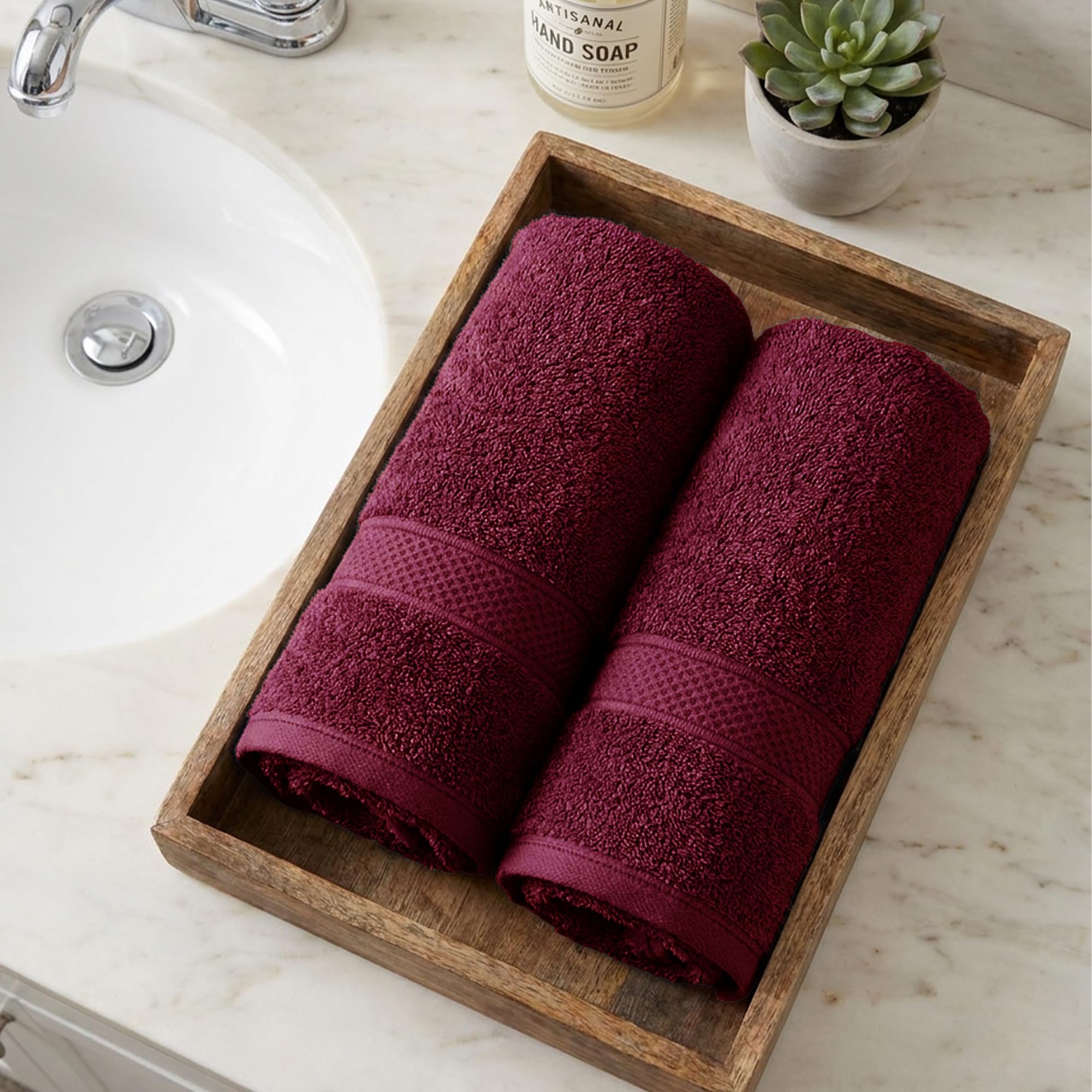MYTRIDENT Wine Red Hand Towels - Luxurious Cotton -4 MYTRIDENT Wine Red Hand Towels - Luxurious Cotton -4