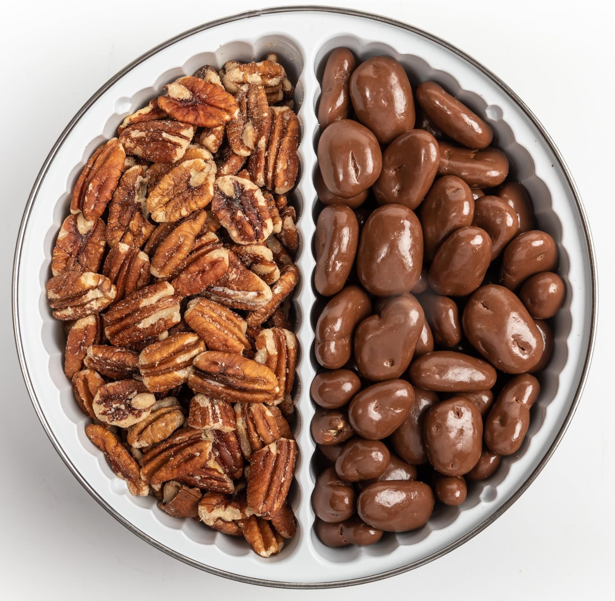 - Heaton Pecans Milk Chocolate Covered & Roasted Salted Pecan Halves, Candied Pecans Gift Tin, Gourmet Snack, Holiday Nuts Gift, Teacher Gifts, Birthday and More, 3 lb Tin