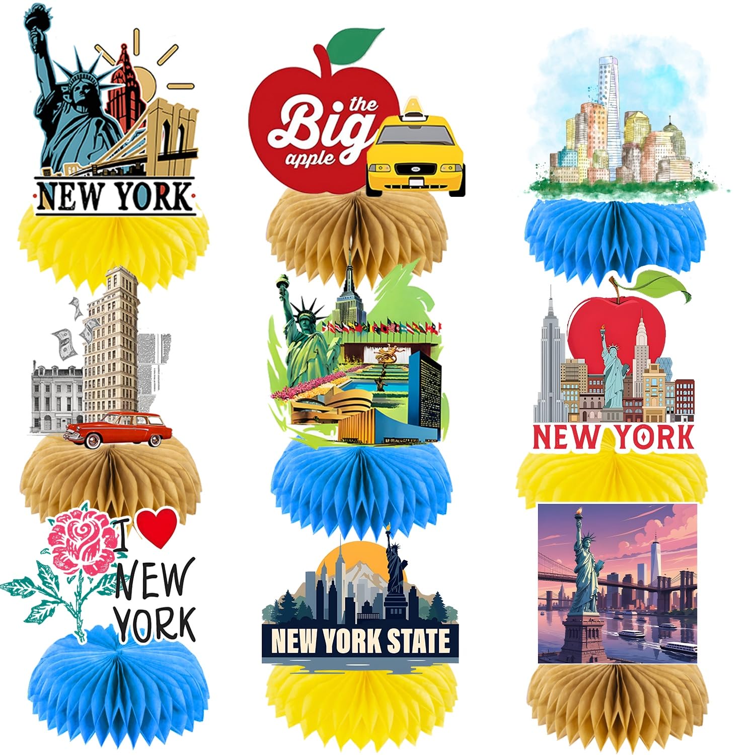 9PCS New York City Party Decoration American Nyc Honeycomb Centerpieces Decorations American Theme Party Table Supplies USA Nyc Decor Cityscape