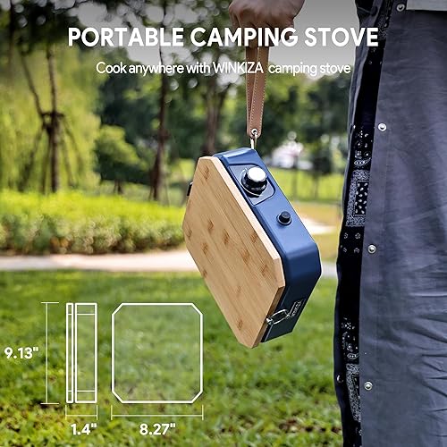 Miniatura 3 de Estufa de campamento WINKIZA con aguja de encendido separada mejorada con tabla de cortar, estufa de campamento de propano portátil con 8,000 BTU,