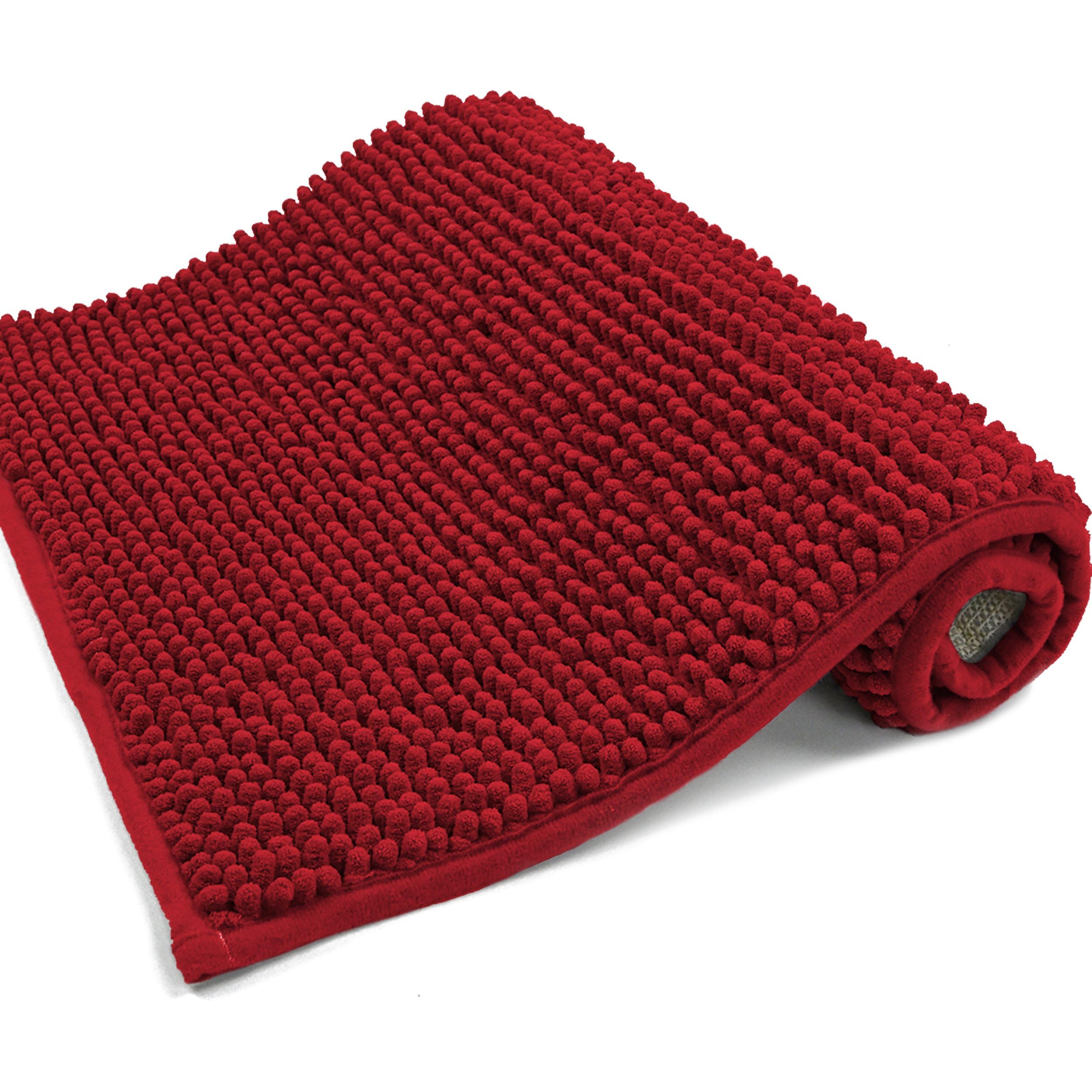 HOMEYA - Alfombrilla de Baño Antideslizante, Alfombra Felpa Microfibra Chenille, Alfombra para Ducha, Cocina, Multiusos, Suave, Cómoda y Absorbente (50 x 70 cm, Rojo Oscuro)