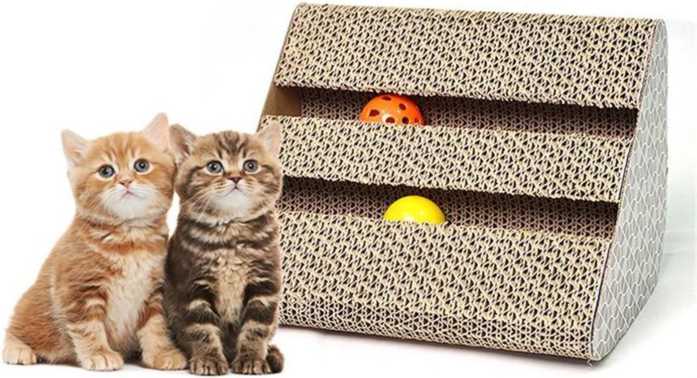 Old Tjikko Cat Scratch Pad,Scratcher with Catnip,Scratching Posts,Cat Toy Scratch Board Lounge with Bell-Ball (11'' x 9.4'' x 7'')