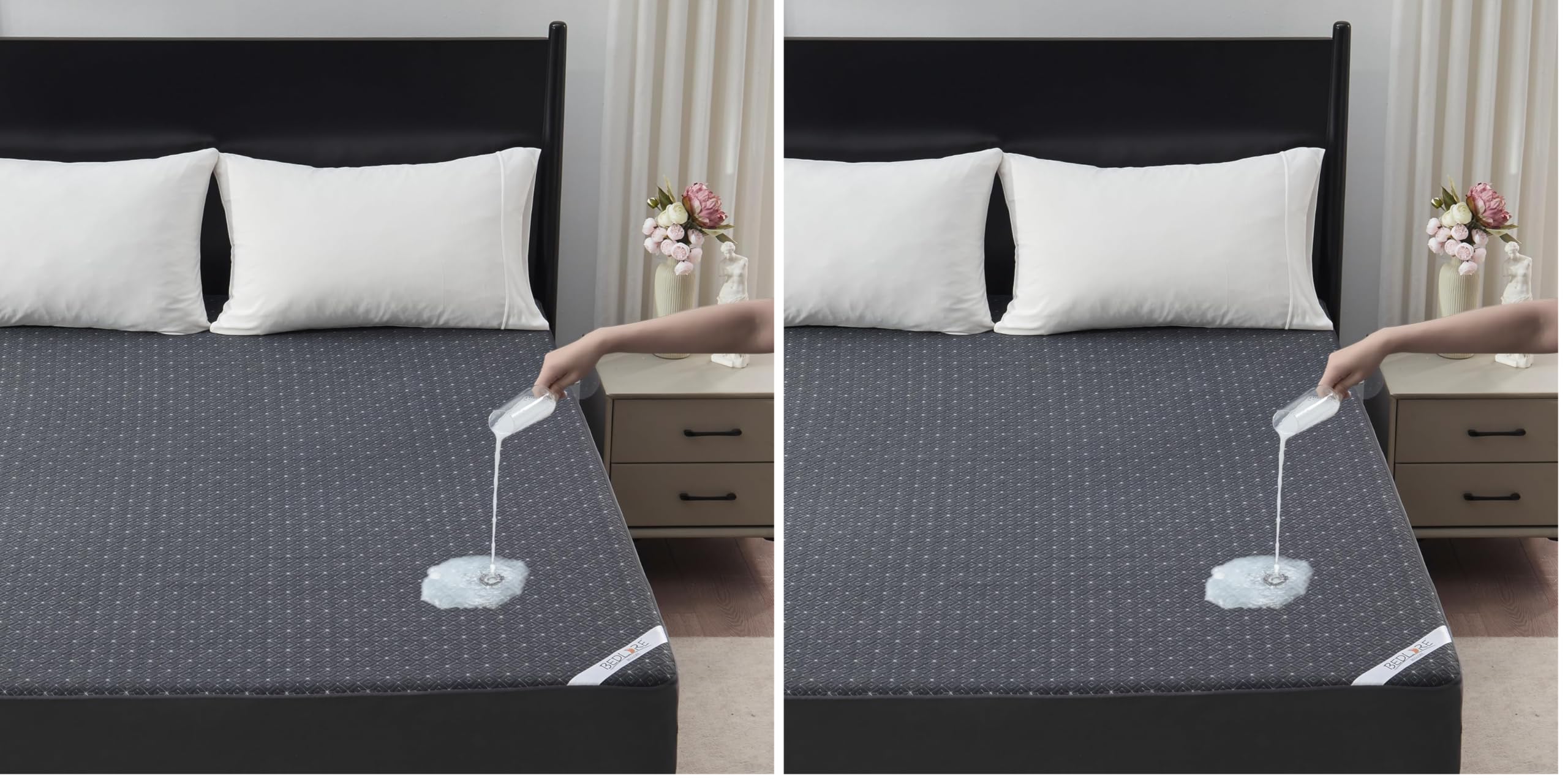 BEDLORE Queen Mattress Protector, Waterproof Noiseless Mattress Cover with Deep Pocket for 6-18 inches Mattress, Soft Breathable Mattress Pad Machine Washable (Dark Gray) (Pack of 2)