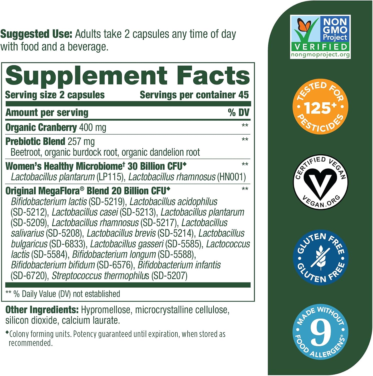 MegaFood MegaFlora for Women's Probiotic and Prebiotic - Features 14 Probiotic Strains and 50 Billion CFUs - Vegan, Gluten-Free, and Non-GMO - Made Without 9 Food Allergens - 90 Capsules (45 Servings)