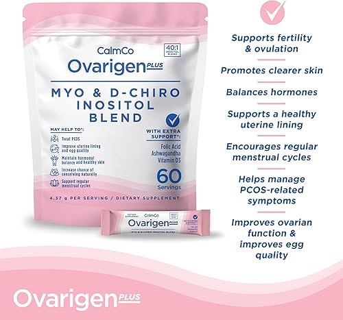 Miniatura 5 de CalmCo Ovarigen Plus Myo-Inositol & D-Chiro Inositol Suplemento para mujeres  401 en polvo con ácido fólico, Ashwagandha y vitamina D3, suplementos