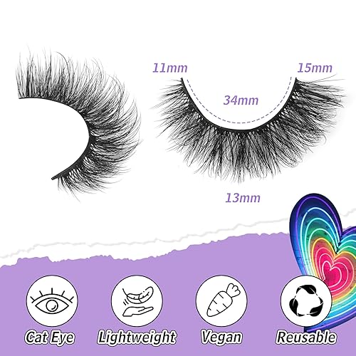 Miniatura 3 de Pestañas postizas naturales de visón, pestañas postizas de ojo de gato, pestañas postizas onduladas, pestañas postizas rizadas en D, paquete de 12