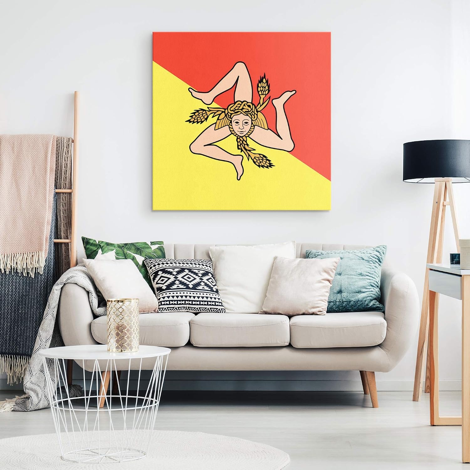 P.S. I Love Italy Sicilian Flag Canvas Wall Art - Italian Themed Modern Home Décor Picture/Print for Living Room, Dining Room, Kitchen, Bedroom, Bathroom, Hallway