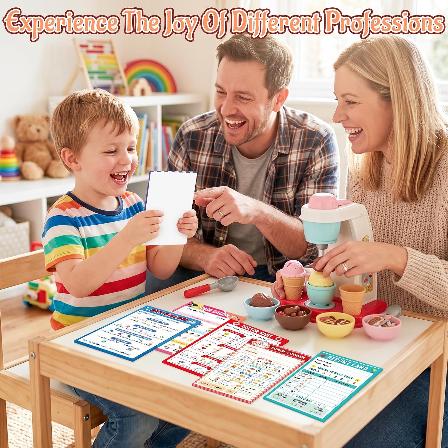 TICIAGA Kids Pretend Play Notepads - 18PCS 4 x 6 Inch Playtime Pad Included Restaurant Police Vet Doctor Visit Coffee Salon Notepad 30 Pages Pretend Notebook Imaginative Role for Toddler Kid Play Game image 5
