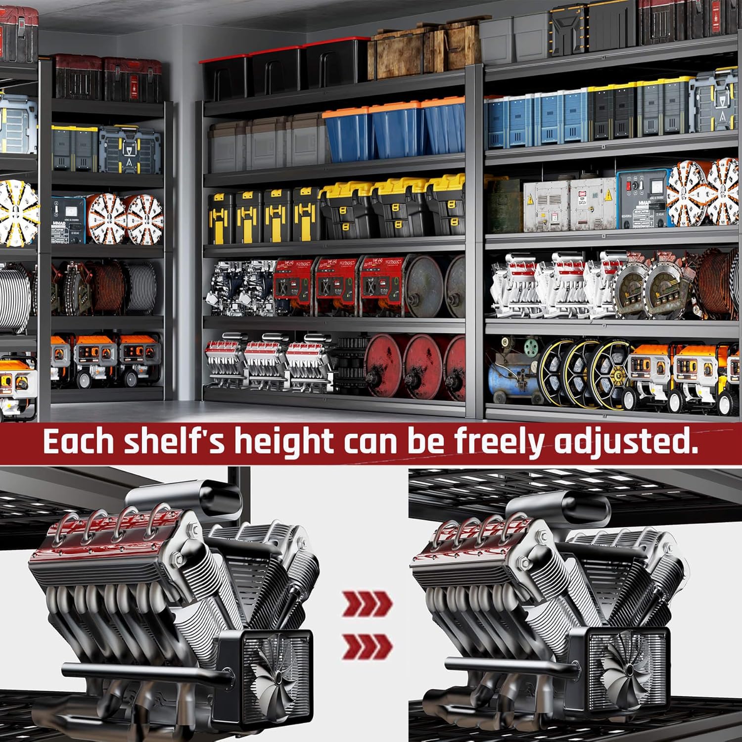55" W Heavy Duty Garage Shelving 30" D Metal Shelving Unit, 4 Tier Adjustable Storage Shelves, Steel Industrial Shelving for Basement