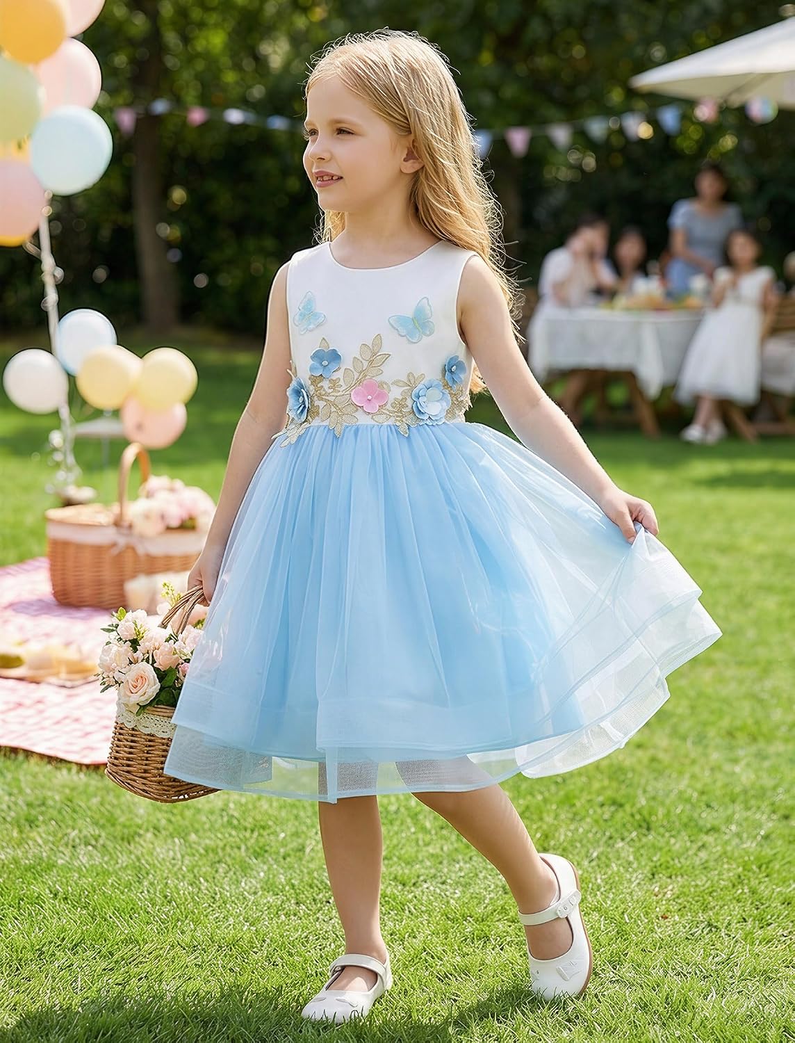 ODASDO Girls Birthday Dress Floral Butterfly Tulle Tutu Princess Party Outfit for Kids Wedding Flower Girl Formal Pageant