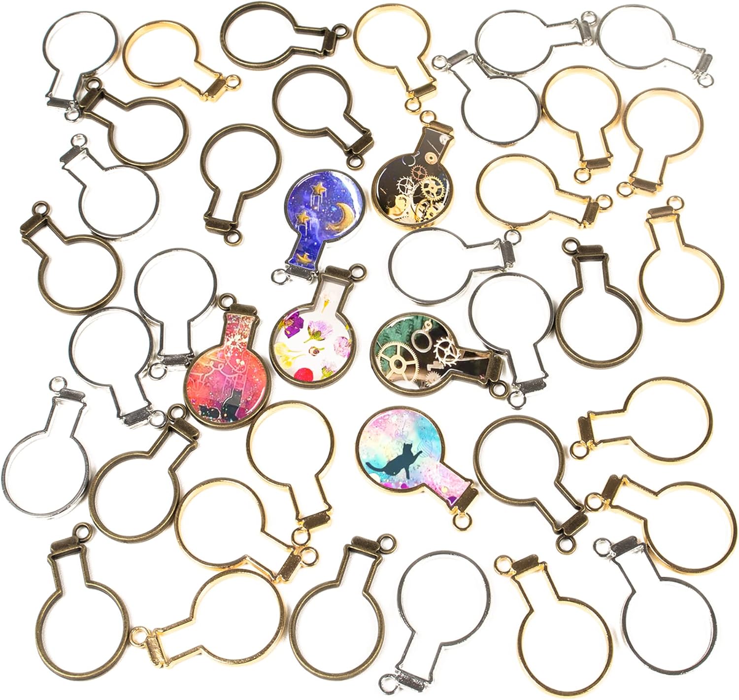 FUNSHOWCASE Flask Bottle Open Bezel Charms Set for Resin Earring Necklace Pendant Keychain Jewelry Making 40-count